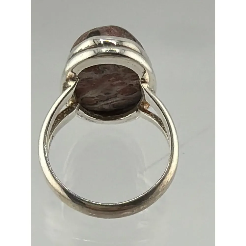 Oval Leopard Skin Jasper Sterling Silver Ring Artisan Jewelry 7.5